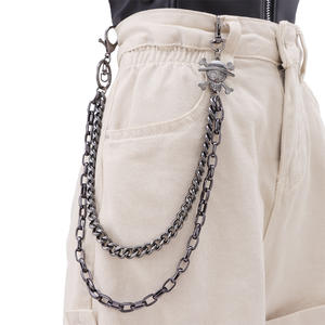 Chaîne de pantalon double couche en métal motif crâne de pirate noir, chaîne de taille Hip Hop en alliage de zinc noir canon, design squelette, pour usage quotidien - Product Image 2