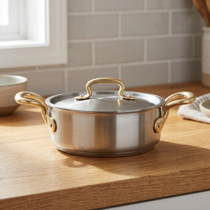 Casserole en acier inoxydable avec couvercle, design minimaliste rond et durable, compatible avec toutes les plaques de cuisson, passe au lave-vaisselle - Product Image 6