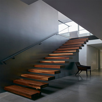 Escaliers en bois massif en acier avec éclairage LED escalier droit à balustrade en verre Escalier suspendu en bois personnalisé