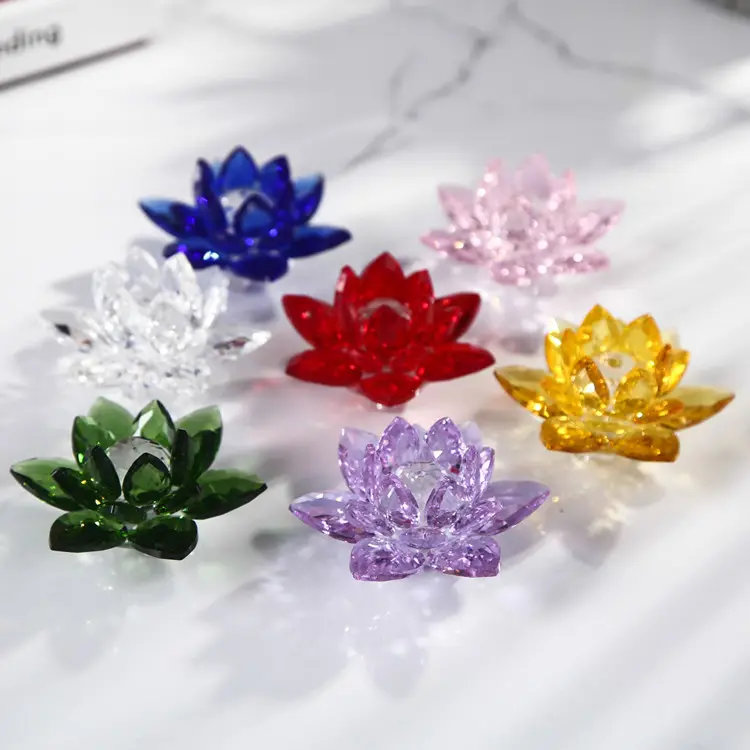 Vela em forma de flor de lótus, suporte de vela para decoração em forma de flor, enfeite de cristal, presentes de casamento