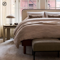 Lit double rembourré en bois massif, style moderne minimaliste, pour chambre à coucher, petit appartement, hôtel, maison d'hôtes, 1,5/1,8 m, personnalisable