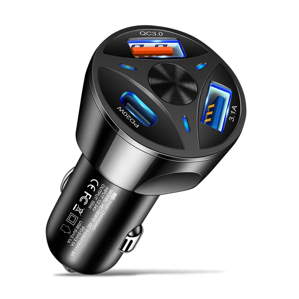 3 Poorten Usb Car Charger Quick Charge 3.0 Pd Snelle Auto Opladen Sigarettenaansteker Voor Iphone Voor Samsung Voor Huawei xiaomi Charger