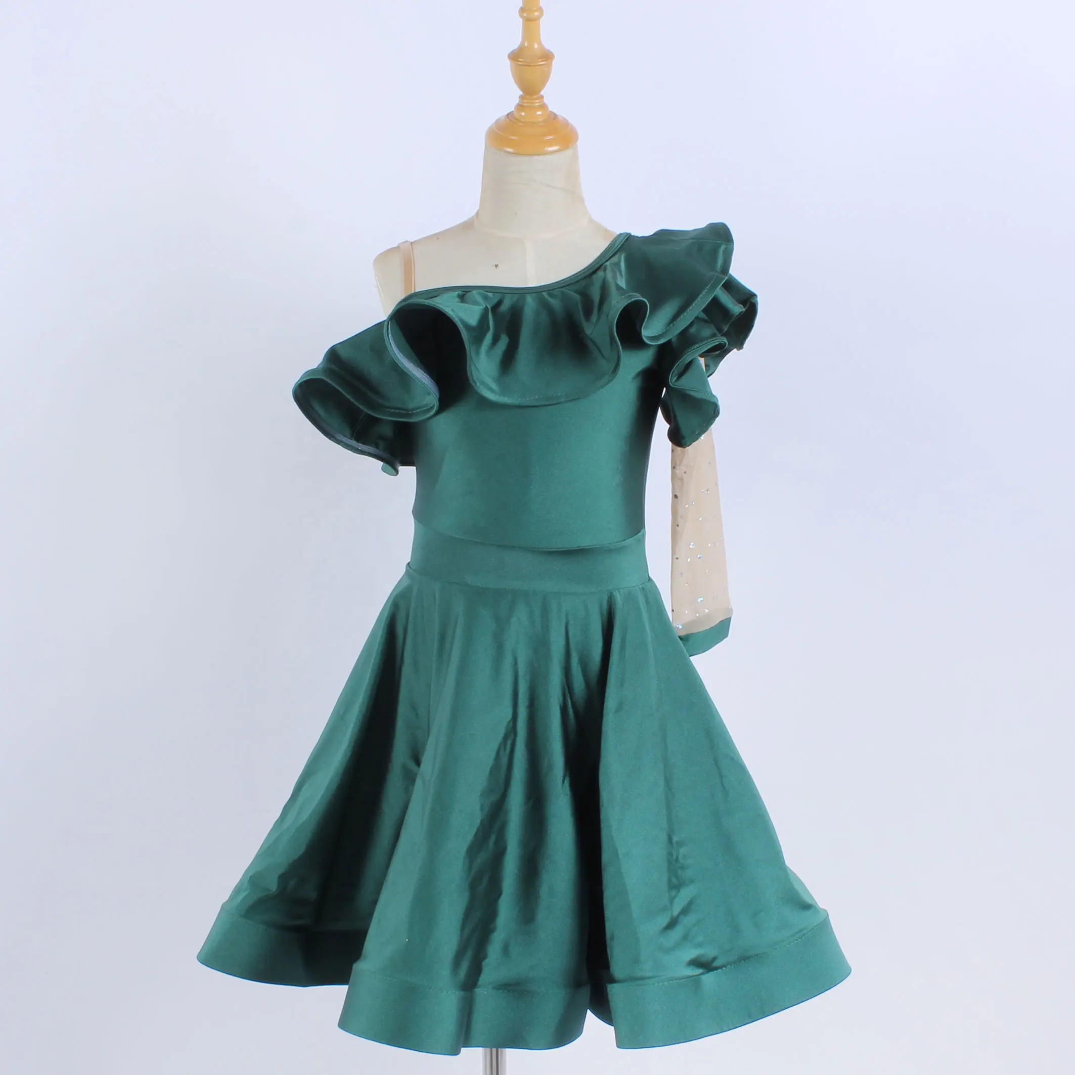 Зеленое танцевальное платье из спандекса, красивый костюм для латиноамериканских танцев с агарическими краями, одежда для выступлений и джазовых танцев