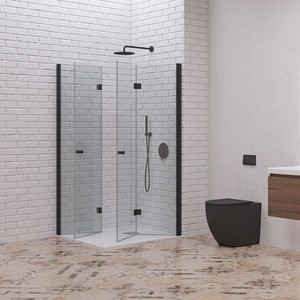 Kamalu KS7000N box doccia con apertura a doppio libro 70x70 cm porte in ottone inox pieghevole e scorrevole di colore nero - Product Image 2