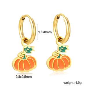 Pendientes de Aro con Forma de Calabaza de Halloween, Chapados en Oro de 18K, Personalizados, Nuevos, Modernos y Lindos, de Acero Inoxidable, con Esmalte - Product Image 2
