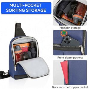 Bolso bandolera de compras para hombre, de lujo, nuevo, azul marino, poliéster, impermeable, con acceso fácil al móvil, de la fábrica BSCI. - Product Image 4