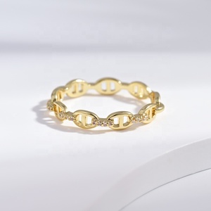 Bague ajustable en laiton plaqué or 18 carats, multi-couches, géométrique, avec pierres précieuses en cuivre, style hip-hop, personnalisable, pour femmes - Product Image 5