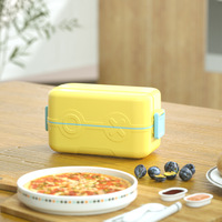 Boîte à lunch double couche pour enfants en plastique de qualité alimentaire, motif dessin animé, compatible micro-ondes, personnalisable avec logo, pour l'école et les activités extérieures