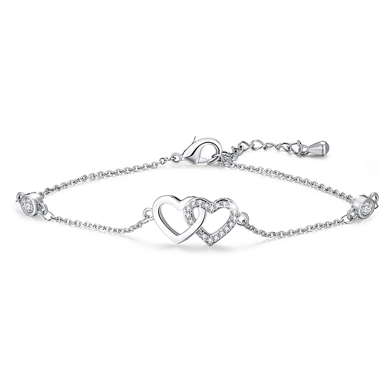 fashion women jewelry custom 925 sterling silver double heart ankle bracelet anklet
