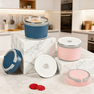 Draagbare Verwarmde Zelfverwarmende Roestvrijstalen Tiffin Bento Lunchbox Met Plastic Deksel Lekvrij Stapelbaar Grote Capaciteit Voor Kinderen - Product Image 3