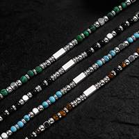 Collier style bohème avec pierres multicolores, obsidienne noire, mini chapelet, perles de malachite, unisexe, chaîne punk rock tendance