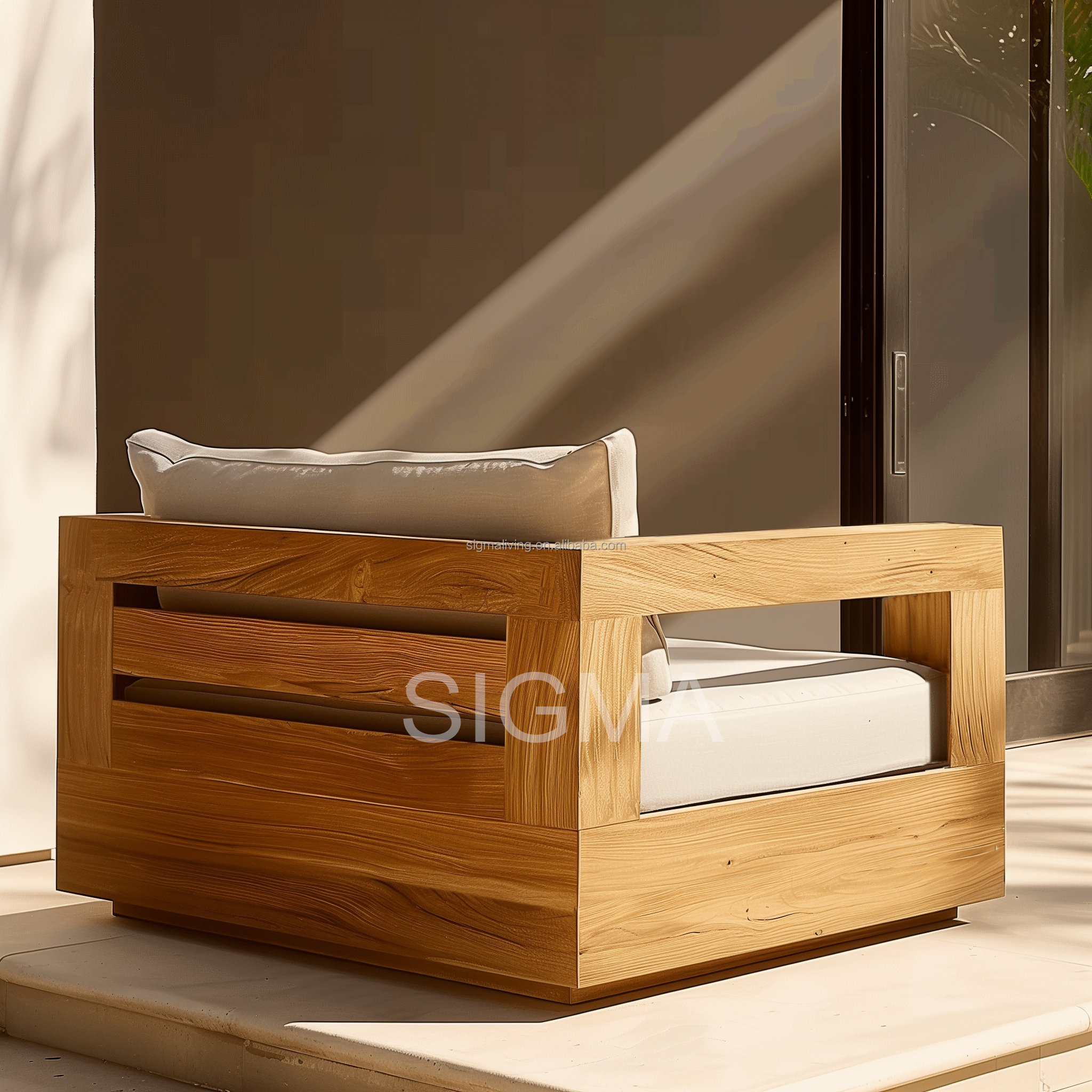 New Design Sigma Luxury Outdoor Hotel Villa Garden Sofa Backyard Wooden Furniture Solid Teak Wood Sofa Sets