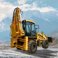 4x4 Baggerlader Frontlader und Bagger-Traktor mit Verschiedenen Anbaugeräten für Kommunaltechnik und Landwirtschaftsbau