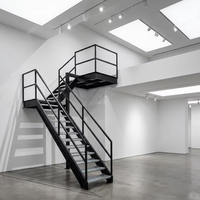Escalera de Acero Galvanizado Ecológica Moderna con Peldaños Antideslizantes de Diamante, Plataforma Superior para Exteriores, Taller, Condominio, Escaleras Fijas con Pernos