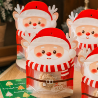 Sac d'emballage personnalisé en gros pour Noël, motif Père Noël découpé, pochette à fermeture éclair avec fenêtre transparente, pour bonbons, biscuits et cadeaux
