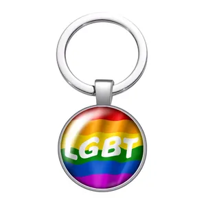 Custom LGBT Rainbow Flag Glass Keychain Gay Lesbian Pride Rainbow Car Key Holder Keyring Charm Jewelry for Homosexuality Gift