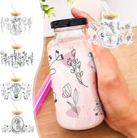 Automne thème fleur UV pour DTF tasse Wrap transfert autocollants décalcomanies étanche bricolage étiquettes pour tasses en verre automne emballage thèmes
