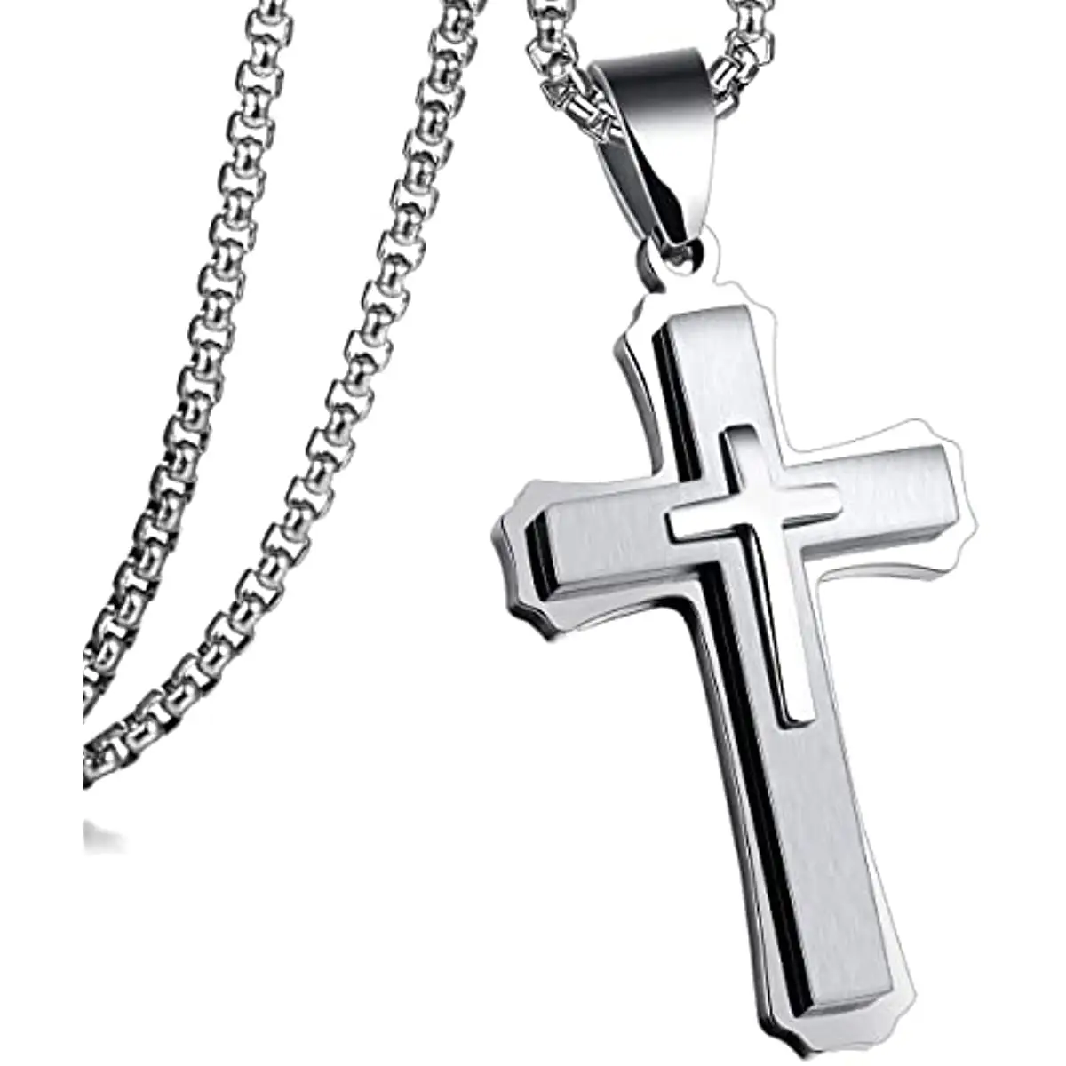 Cross Necklace Stainless Steel Chain For Man Crucifix Necklace Men Jewelry Silver Black