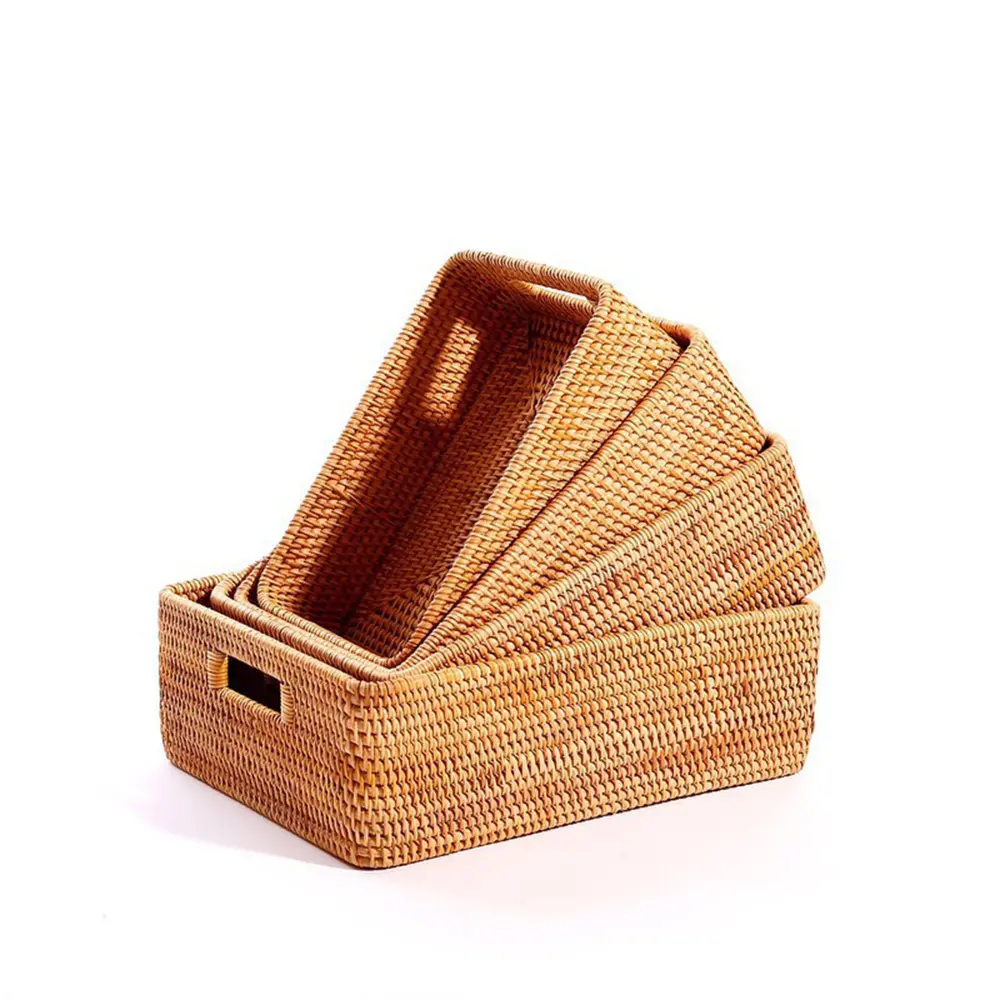 Плетеная корзина для хранения ручной работы из ротанга, контейнер для еды, кухонные контейнеры для хранения, органайзер для подарков, бытовой