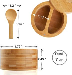 Contenedor de bambú redondo 2 en 1 ecológico, soporte para especias dividido, caja de madera para <span class=keywords><strong>sal</strong></span> y pimienta <span class=keywords><strong>con</strong></span> tapa magnética - Product Image 2
