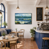 Décoration murale encadrée en aluminium noir, thème Van Gogh, bateau à voile, paysage marin, pour hôtels et appartements, style côtier