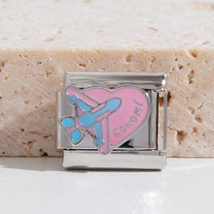 Nuevo Diseño, Charm Italiano de San Valentín en Inglés de 9 mm, Acero Inoxidable Plateado, Corazón Rosa, Pulsera con Charm Italiano - Product Image 3