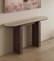 Table console moderne en bois massif avec plateau en marbre, finition noire, éclairage intégré, pour villa, salon, entrée