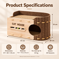 Maison pour chat en feutre à deux niveaux avec surfaces à gratter intégrées et circuit à balles, tapis en sisal en option