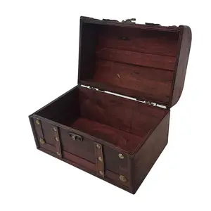 Wood And Leather Treasure Chest Box Decorative Storage Chest Box