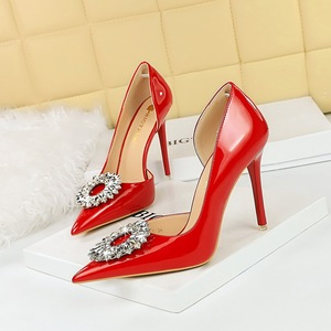 2025 Pointed Crystal Buckle Sandals Stiletto High <b>Heels</b> <b>Red</b> Women's Shoes - Product Image 1