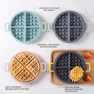 Moule à gaufres en silicone de qualité alimentaire avec poignée, plaque de cuisson antiadhésive résistante à la chaleur 230°C ℃   Pour four, friteuse à air et micro-ondes - Product Image 3