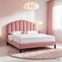 Modernes Rosa Samtbezogenes Plattformbett mit Gewelltem Muschelkopfteil Bettgestell Queensize Schlafzimmermöbel