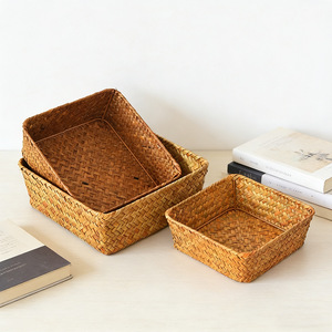 Woven Storage <b>Basket</b> <b>Square</b> Handmade Natural Rattan Organizer For Cosmetics And Gifts Small Medium Large Sizes - Product Image 1