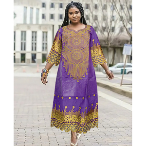 H & D Vêtements traditionnels nigérians Robes africaines pour femmes Broderie élégante <span class=keywords><strong>Bazin</strong></span> Maxi Robes <span class=keywords><strong>Boubou</strong></span> avec Turban pour mariage - Product Image 4