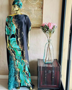 Wholesale 2026 Ladies <b>Kaftan</b> Dresses Fashion One Size Satin Printed Muslim Long African Dress With Headscarf Abaya - Product Image 3