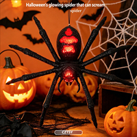 Nouvelle décoration d'Halloween en forme d'araignée noire suspendue, lumineuse et sonore, accessoire de fête, ambiance terrifiante