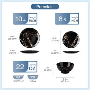 Nouveauté Assiettes et bols de luxe Sets de vaisselle 12 pièces Sets de vaisselle noir et or Sets de vaisselle Gold Splash - Product Image 2