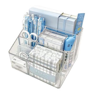 Organizador de escritorio transparente, caja de almacenamiento de 5 compartimentos con divisores para papelería y artículos diversos, forma rectangular, tipo vertical - Product Image 5