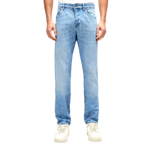 กางเกงยีนส์ทรงตรงเอวกลางผู้ชาย ผ้าเดนิมสีขาว ระบายอากาศได้ดี เหมาะสำหรับฤดูร้อนและฤดูใบไม้ผลิ ผลิตจากผ้าฝ้าย 100% เป็นมิตรต่อสิ่งแวดล้อม ทรงเข้ารูป - Product Image 4