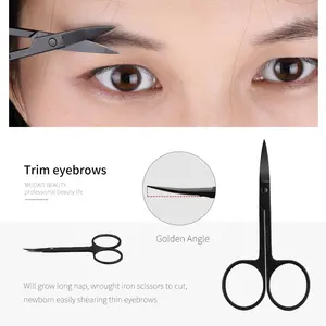 Stainless Steel Rose Gold Colorful Titanium Curved Sharp Black Private Label Eyebrow Nail Scissors Trimming