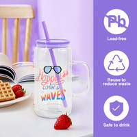 Gobelet en verre borosilicate haute qualité 16oz ZB Wholesale Custom USA, double paroi, anti-fuite, avec trou pour paille, sublimation, thème Noël, effet boule à neige