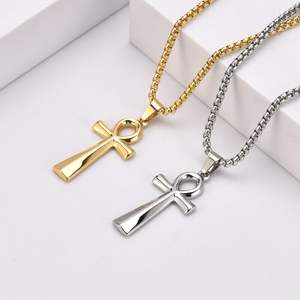 Collar con Colgante de Cruz Ankh <span class=keywords><strong>Egipcio</strong></span> <span class=keywords><strong>Copto</strong></span> Vintage Simple, Oración de la Serenidad Antigua, Acero Inoxidable, para Hombre - Product Image 3