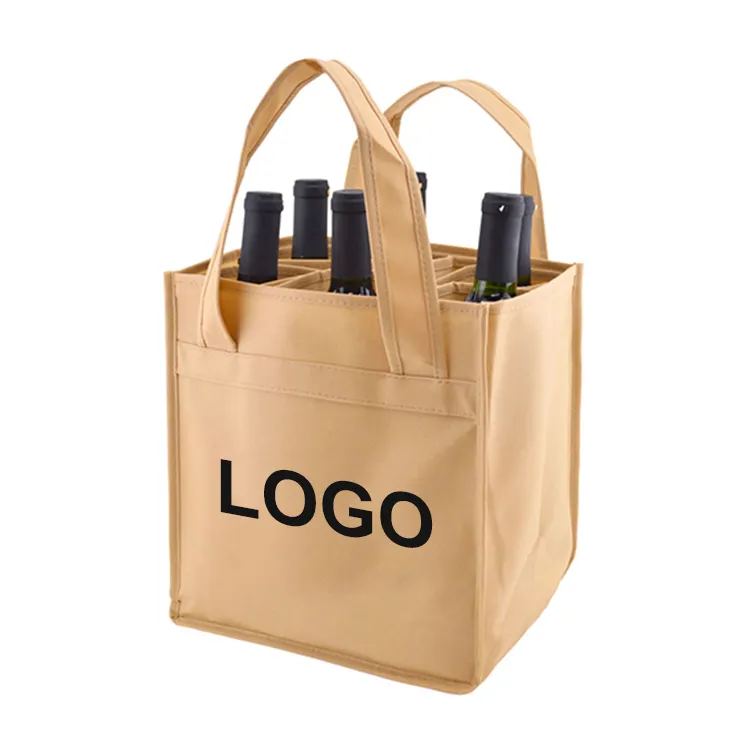 格安ロゴ再利用可能不織布6ワインボトルギフトボックスショッピングトートバッグ