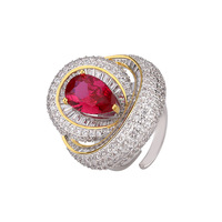 Nouvelle bague en zircon rouge sang de pigeon, style européen et américain, luxe léger, haut de gamme, réglable pour femmes