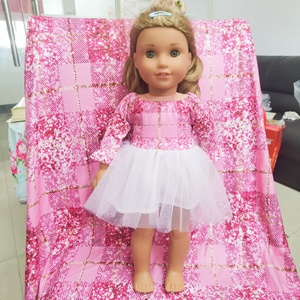 Lindo Vestido de Tul para Niña con Vestido a Juego para Muñeca de 18 Pulgadas, Vestido Informal de Verano con Hombros Descubiertos <span class=keywords><strong>y</strong></span> <span class=keywords><strong>Media</strong></span> Manga para Bebés <span class=keywords><strong>y</strong></span> Niñas Pequeñas - Product Image 6