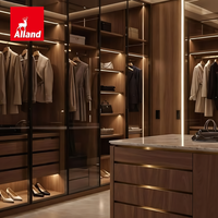 Armoire de luxe moderne en verre et bois avec éclairage LED en forme de U, ensemble complet sur mesure pour dressing Alland Factory