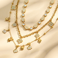 Nouveau collier avec pendentif géométrique en forme de cœur serti de zircon, ensemble collier et bracelet en acier inoxydable plaqué PVD 18k