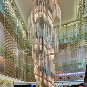 ANNO Red Tubular Blown Glass Chandelier Large Chandelier In High Ceiling Mall
