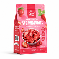 Emballage personnalisé pour snacks : Fraises lyophilisées en sachet à huit soudures avec code QR