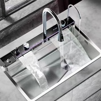 Évier de cuisine moderne multifonctionnel en acier inoxydable modèle 7546 pour appartements avec robinet cascade à bouton - Fregaderos De Cocina